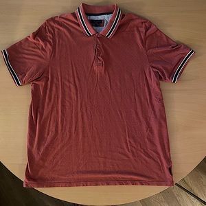 Ted Baker London pink shirt, blue collar, white polka dot polo shirt. Size XL